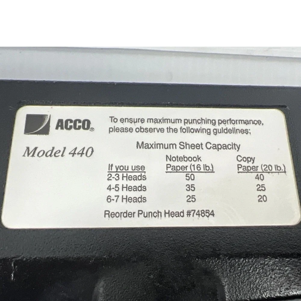 ACCO Model 440 Heavy Duty Commercial‎ 3 Hole Paper Punch Scrap Booking Puncher